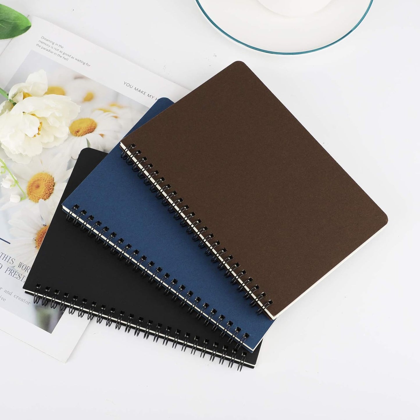 EUSOAR Spiral Lined Notebook, A5 3packs 5.5"X8.3" 120 Pages Lined Travel Notebooks Journal, Memo Notepad Sketchbook, Students College Office Business Diary Ruled Spiral Book Journal-3Colors Covers