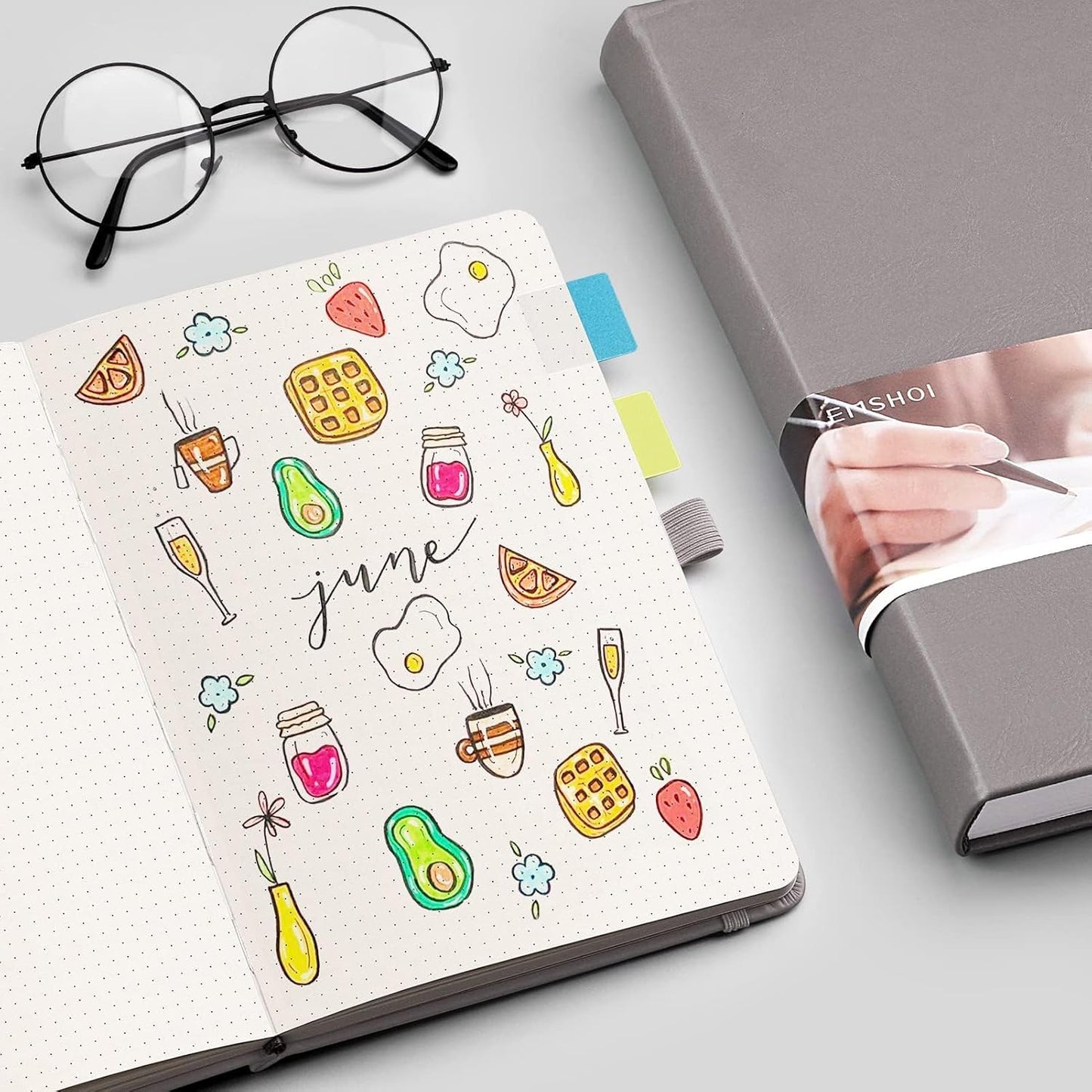 EMSHOI Graph Paper Notebook - 256 Pages A5 Graph Notebook/Journal, Hard Cover, 120gsm Thick Paper, Smooth PU Leather, Inner Pocket, 5.75'' × 8.38''-Black
