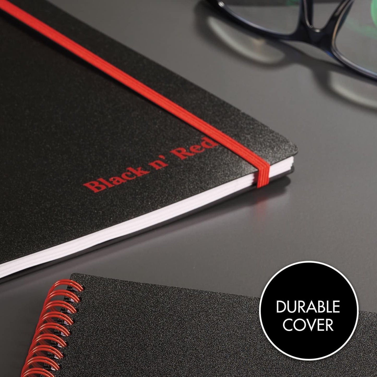Black n' Red Notebook, Business Journal, 11" x 8", 70 Sheets, Ruled, Optik Paper, Scribzee App, Flexible Poly Cover, Wirebound, Black (K67030)