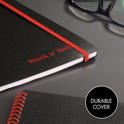 Black n' Red Notebook, Business Journal, 11" x 8", 70 Sheets, Ruled, Optik Paper, Scribzee App, Flexible Poly Cover, Wirebound, Black (K67030)