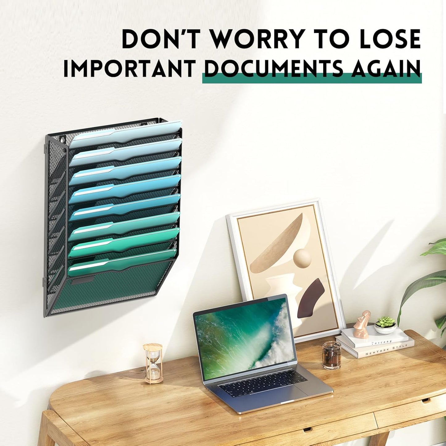 SUPEASY 10-Tier Wall File Organizer, Hanging Wall Files for Papers, Folders, Magazines, Clipboard, Wall Organizer for Office Home School Classroom, Black