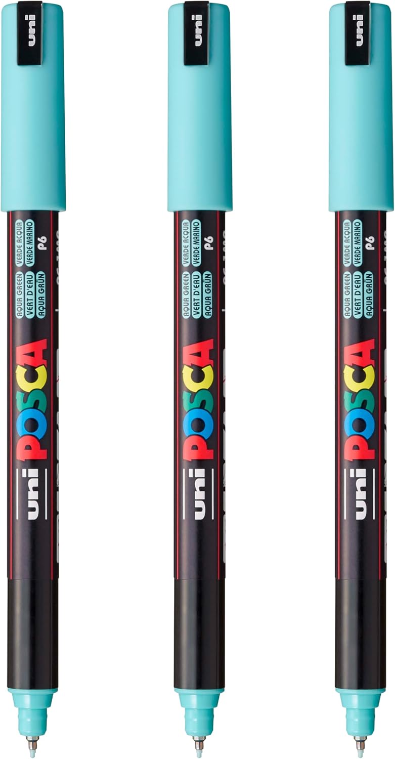 posca PC-1MR Water-Based Paint Markers, Extra Fine Tip (0.7mm), White, 3 Count