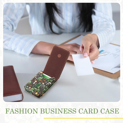Outus 2 Pieces Business Card Holder, PU Leather Business Card Case Pocket Wallet with Magnetic Shut for Valentines Gift Men Women(Black and Coffee,Classic)