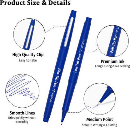 Lelix Felt Tip Pens, 15 Black Pack, 0.7mm Medium Point, Felt Tip Markers Pens for Journaling, Writing, Note Taking, Planner, Perfect for School Office and Art Supplies