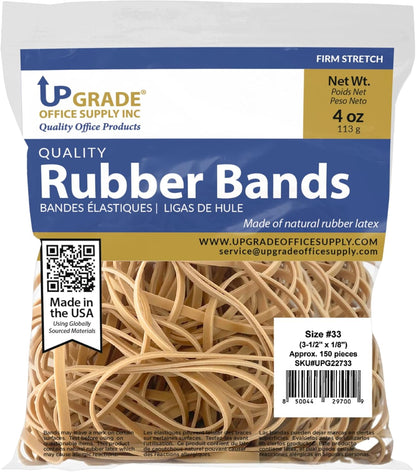 Upgrade Office Supply UPG22733 Rubber Bands, Size #33 (3-1/2” x 1/8”), 150 Bands, 1/4 lb, USA