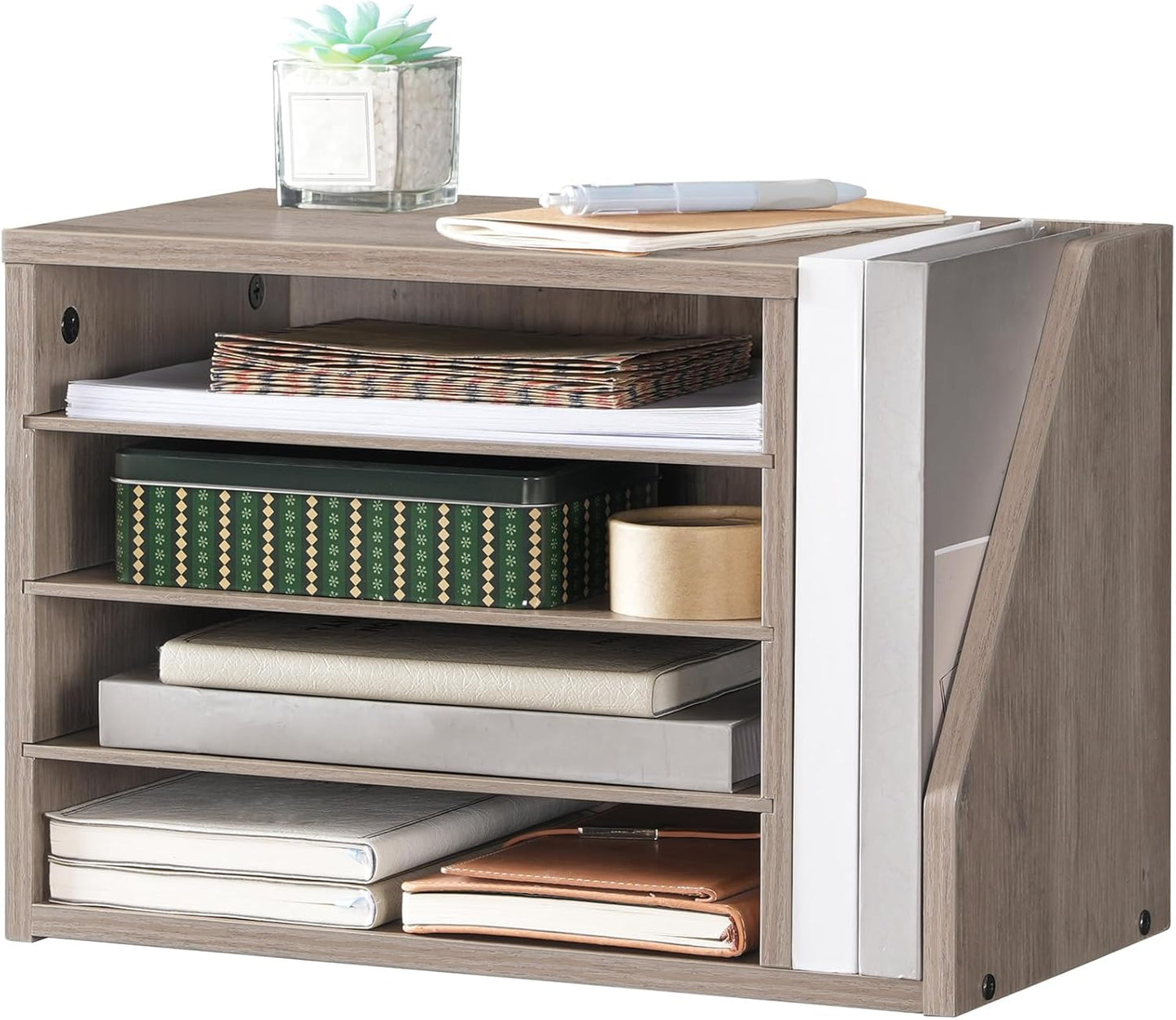 HOOBRO Mail Sorter, Literature Organizer with Adjustable Shelves, Paper Organizer for Office, Home, Wood Countertop File Holders, Mails, Magazines, Rustic Brown FG41WF01
