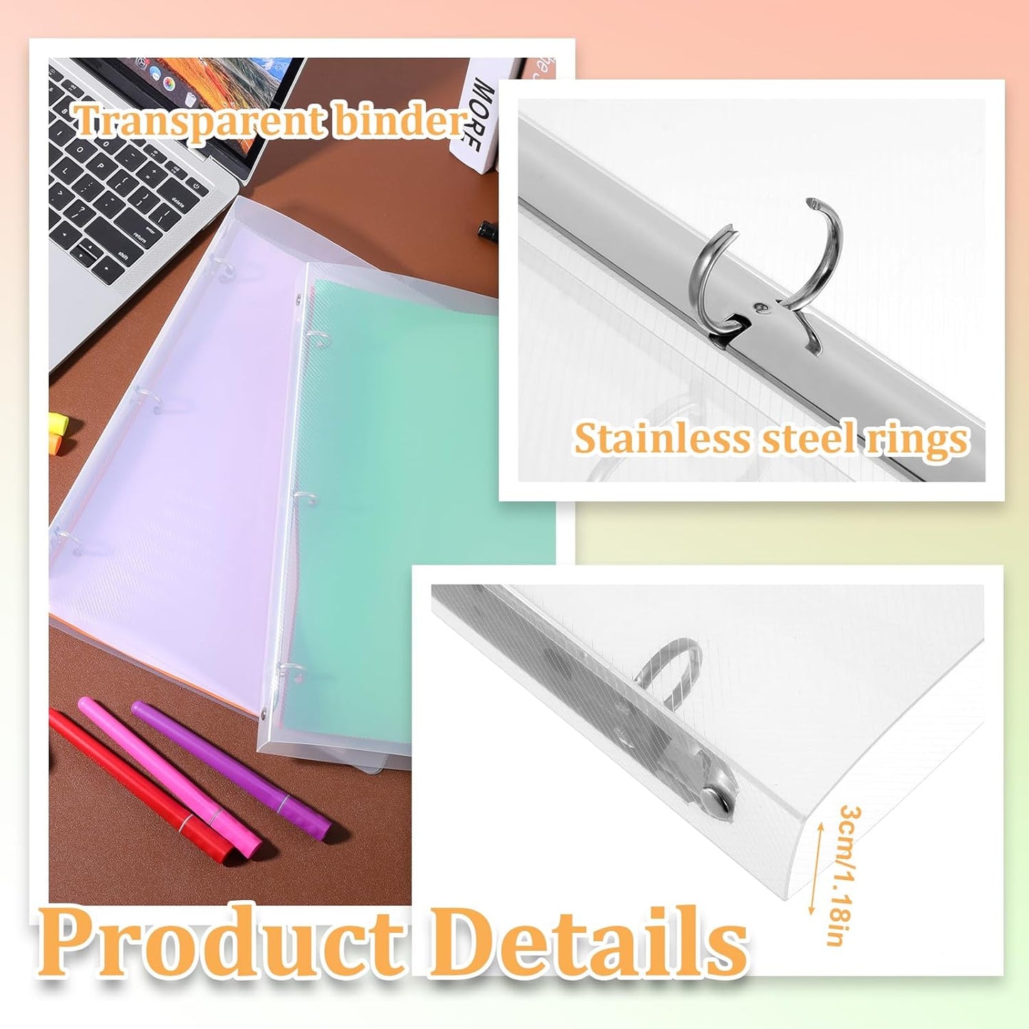 6 Pack Plastic 3 Ring Binder, Flexible Round Ring Presentation Binders, Refillable Binder, 3 Rings Binders with Clear Cover(O-Ring,1 Inch), Can Hold 120 Sheets of A4 Paper