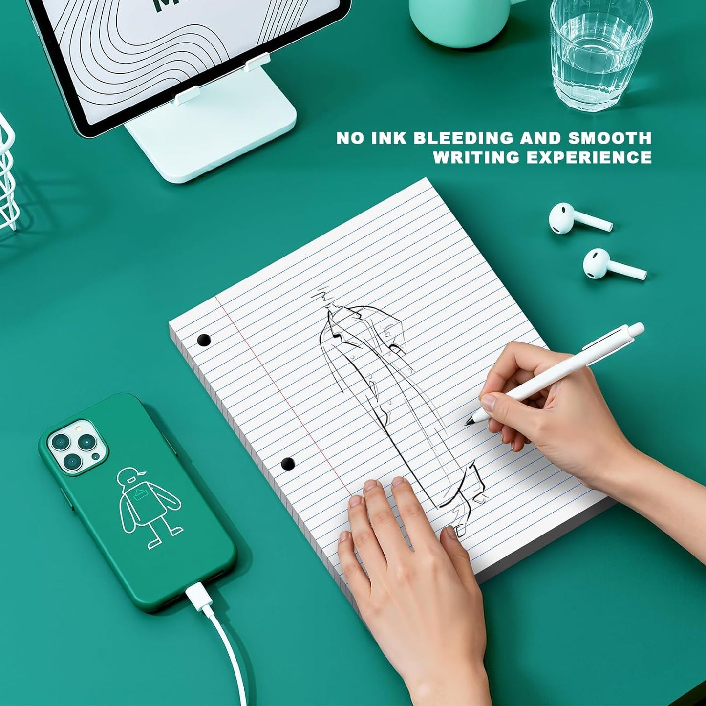 Note Pads 8 X 10.5 Loose Leaf Paper, 120Sheets, 3 Hole Punched Lined Paper, College Ruled 8 X 10.5 Notebooks, 10-1/2" X 8 Binder Writing Pads, Filler Paper For Engineering, Office, School Supplies