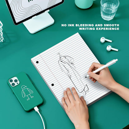 Note Pads 8 X 10.5 Loose Leaf Paper, 120Sheets, 3 Hole Punched Lined Paper, College Ruled 8 X 10.5 Notebooks, 10-1/2" X 8 Binder Writing Pads, Filler Paper For Engineering, Office, School Supplies
