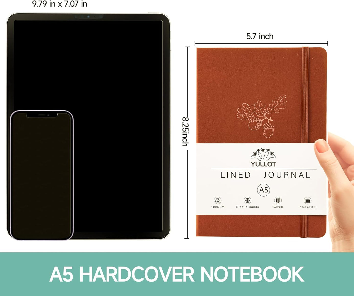 Lined Journal Notebook –A5 PU Leather Hardcover Notebook, 100gsm Thick Bleedproof Paper with Inner Pocket – 192Pages Lined Writing Journal for Students Women Note Taking - Terracotta Orange