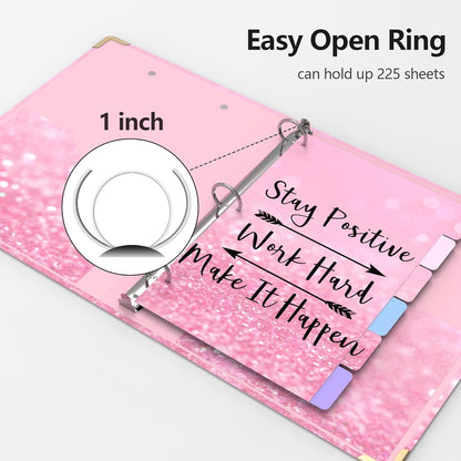 3 Ring Binder 2 Inch Round Ring Binder with 6 Tab Dividers，2 Interior Pockets，Cute Binder Clipboard with Storage, for School Office, Portfolio(Almond Tree)