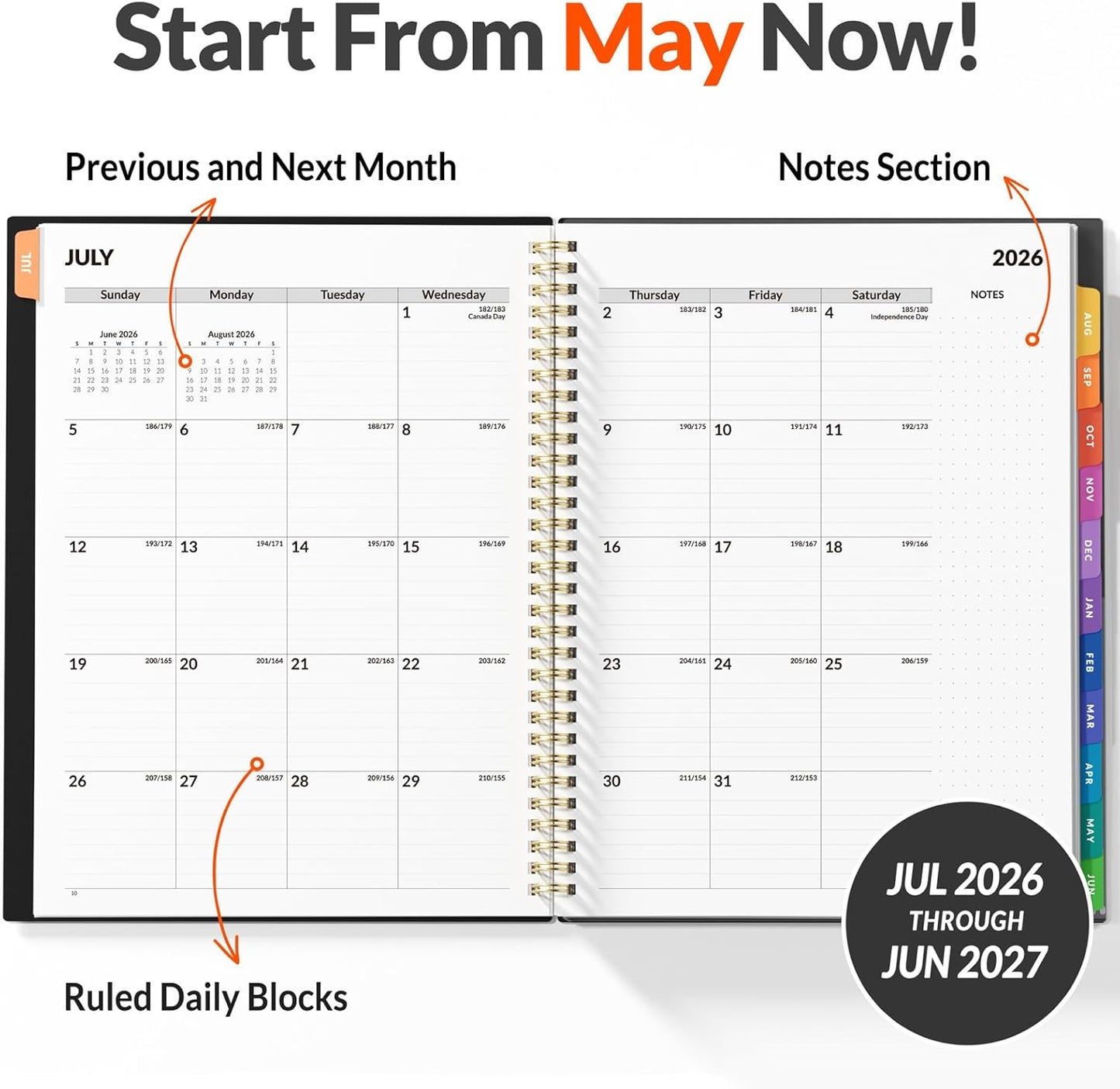 SUNEE 2026-2027 Appointment Book, Quarter-Hourly, Weekly & Monthly - from July 2026 to June 2027, 8.5"x11" Academic Planner, Flexible Cover, Note Pages, Bookmark, Spiral Binding, Black
