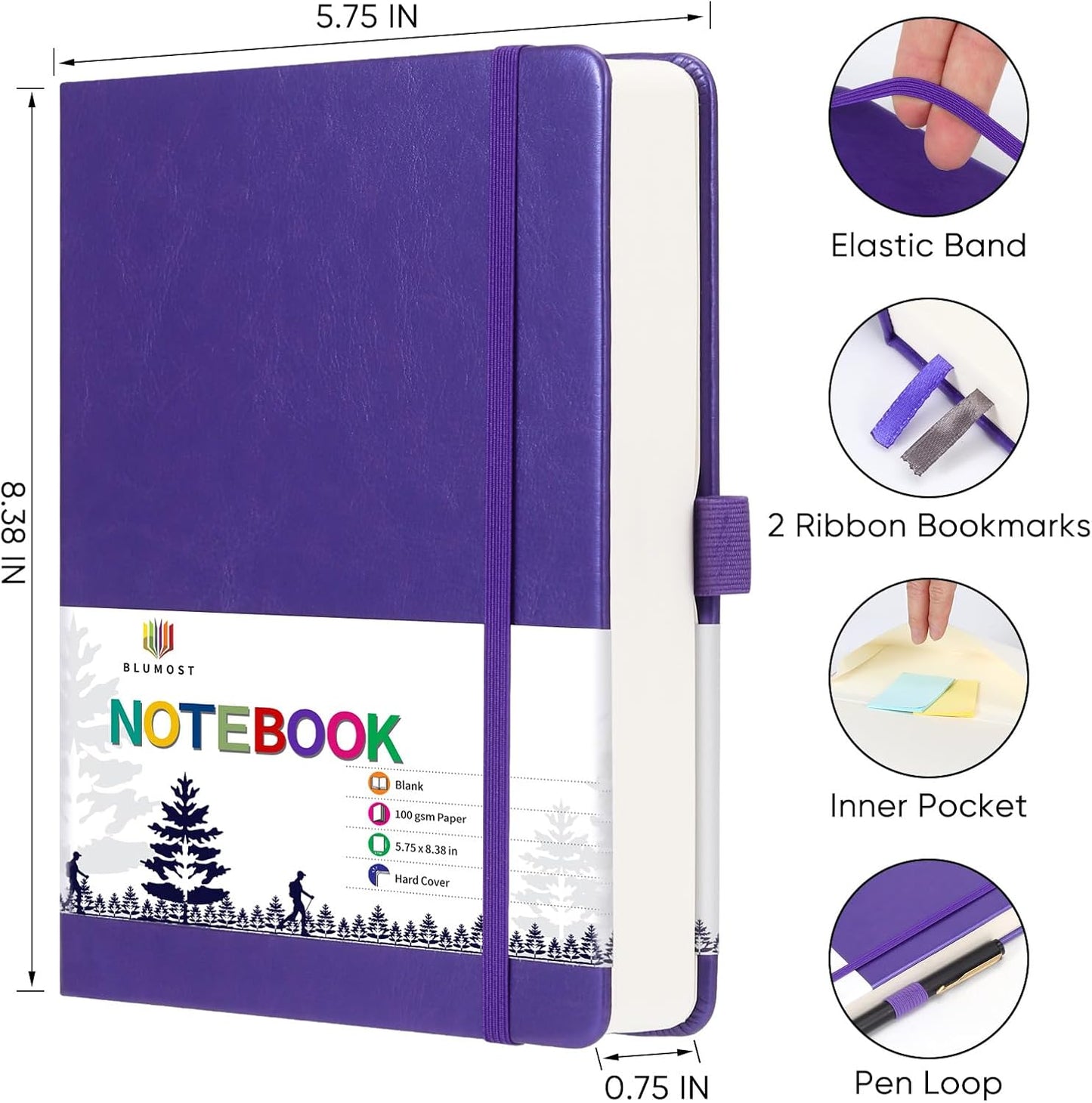 Graph Paper Notebook with 280 Pages,A5 Grid Paper Notebook/Journal,100gsm Thick Graph Leather Journal for Math Science Students,5.75'' × 8.38''-Black