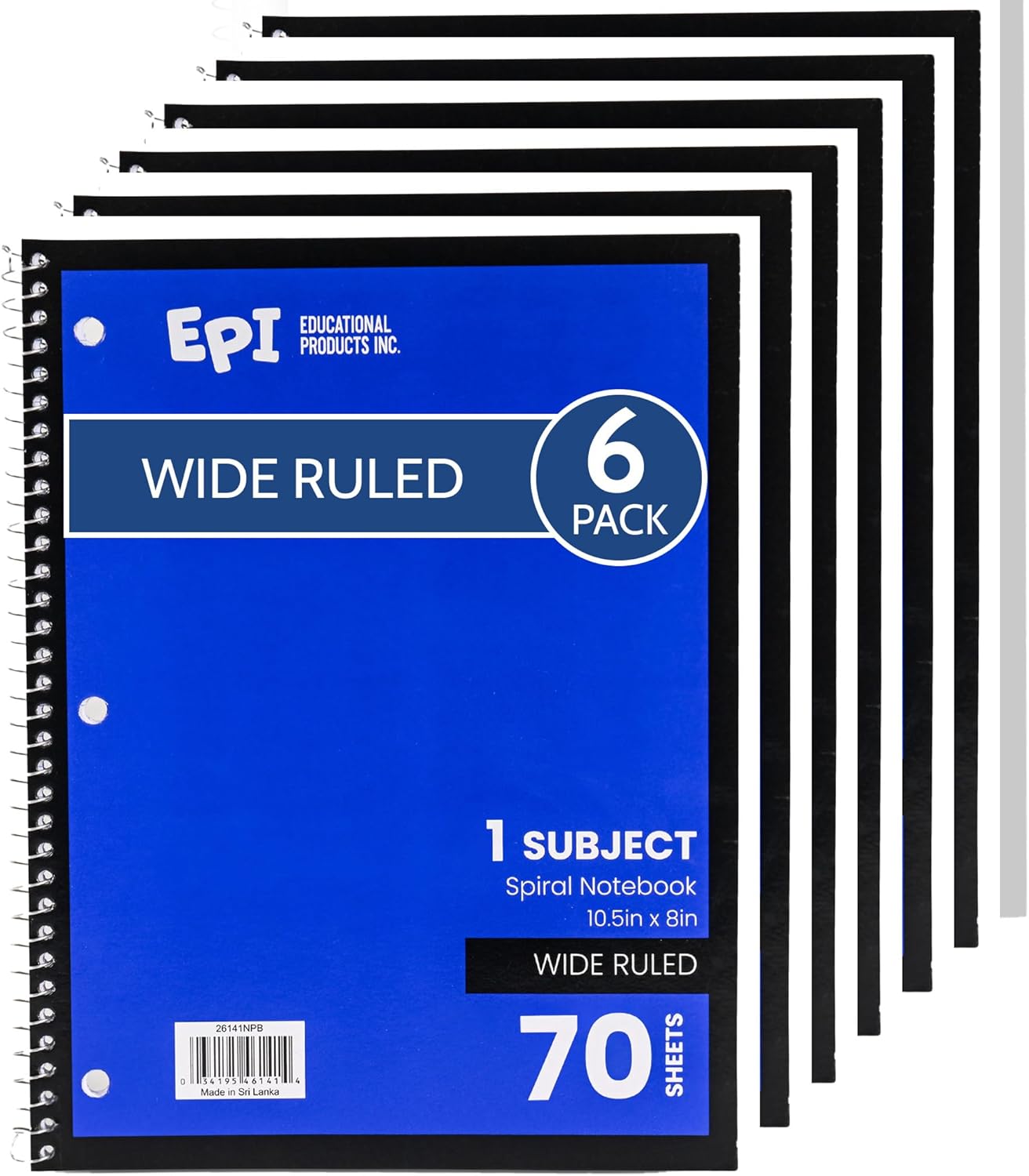 EPI Spiral Notebook | Wide - 70 Sheets, Durable Spiral Binding | 10.5 x 8 in | Classroom Supplies | School, Office, Note Taking, Journaling - 12 Pack