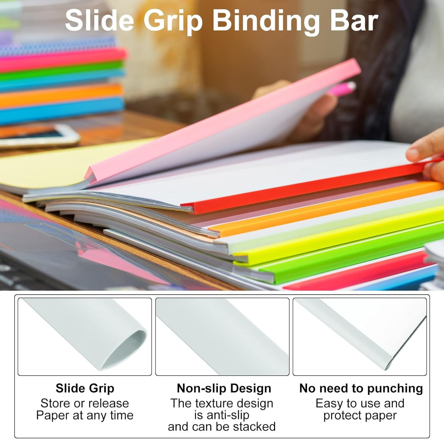 PATIKIL 20Pcs Binding Bars, 13x8mm Binding Bars Slide Grip 50 Sheets Capacity A4 Size Report Binder Presentation Binder for Study Office Report Cover Resume, Transparent Yellow