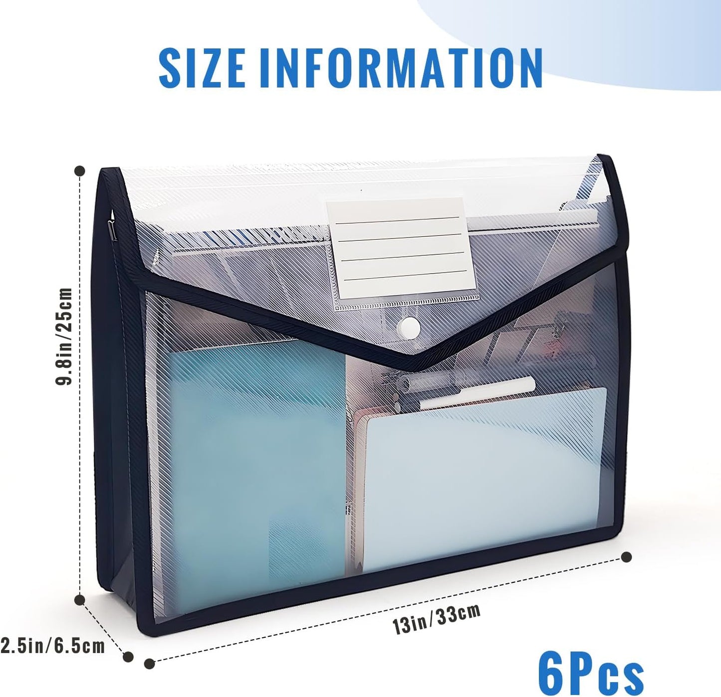 Plastic Expanding File Folder, Envelope Folders for Documents, Waterproof Transparent Expandable File Folder, Large Capacity, Fit Letter/A4 Size (Multicolor-6 Pack)