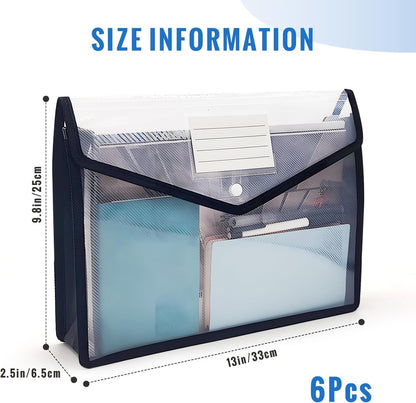 Plastic Expanding File Folder, Envelope Folders for Documents, Waterproof Transparent Expandable File Folder, Large Capacity, Fit Letter/A4 Size (Multicolor-6 Pack)