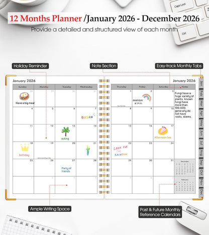 2026 Planner, Weekly and Monthly Calendar Planner from January 2026 - December 2026, 8.5" x 11" Hardcover Leather Hourly Appointment Book with Tabs, Spiral Daily Planners for School Work Home, Green
