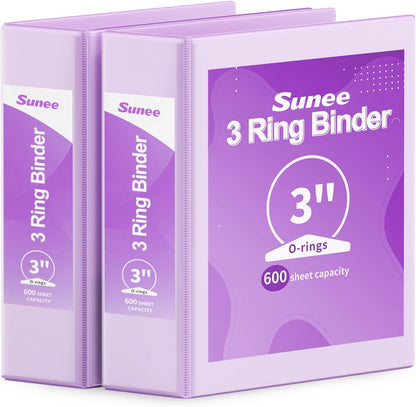 SUNEE 3 Ring Binder 3 Inch 2 Pack, Clear View Binder Three Ring PVC-Free (Fit 8.5x11 Inches) for School or Office Supplies, Pink