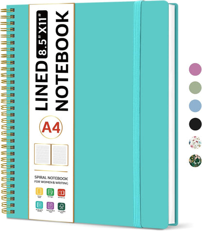 Taja Spiral Lined Notebook, 8.5"x11" Notebooks for Work, Large A4 Journal for Women & Men, College Ruled Journaling Notebook for Writing, Plastic Cover Spiral Journal, Green