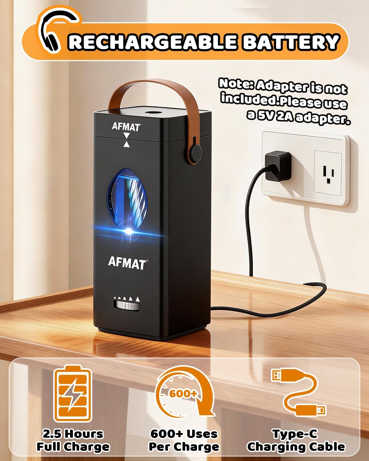 AFMAT Electric Pencil Sharpener, Rechargeable & Cordless, Fully Automatic Pencil Sharpener for Classroom, Auto in & Out, 5 Sharpness Modes, Heavy Duty Sharpeners for 6-12mm No.2/Jumbo Pencils PSC7
