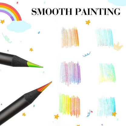 Teling 100 Pcs Rainbow Pencils for Kids, 7 in 1 Black Wooden Rainbow Multicolor Pencils Bulk School Classroom Art Supplies for Kids Adults Coloring Sketching Drawing