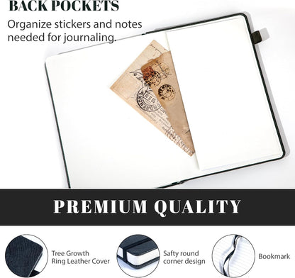 CAGIE Lined Journal for Men Women, Tree Growth Ring Leather Bound Journal Notebook, 256 Pages 100 GSM Journals for Writing, A5 Hardcover Journaling Notebooks for Work, Note Taking
