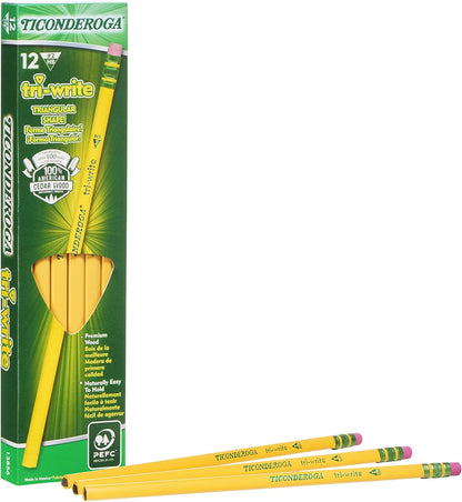 Ticonderoga Tri-Write Wood-Cased Pencils, 2HB Soft, Yellow, 12 Count