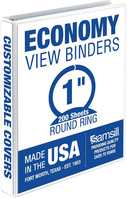 Samsill 1.5 Inch 3 Ring Binders, Economy Round Ring, Clear View Cover, 325 Sheet Capacity - for School, Home, Office - White, 4 Pack