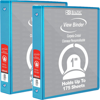 BAZIC Products 3 Ring Binder - Green, Economy View Binder with Clear Overlay Cover and Round Rings, Organizer for School Office Home Use, 1-inch Capacity Holds 175 Sheets Paper, 12-Pack