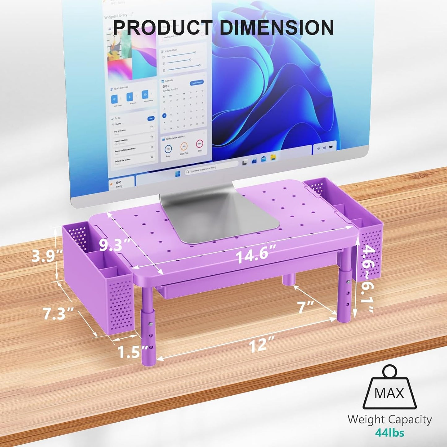 WALI Computer Monitor Stand for Desk, Adjustable Laptop Riser, Desk Monitor Stand Underneath Storage for Office, Home, School Supplies (STT003), 1 Pack, Black