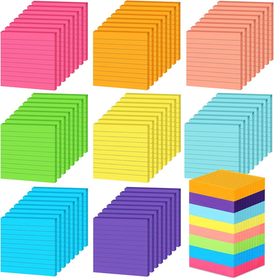Yexiya 64 Pcs Lined Sticky Notes Self Stick Notes with Lines Bright Assorted Colors Sticky Pad for Home Office Products Post Memos, 1920 Sheets(4 x 6 Inch, 3 x 3 Inch,Vivid Color)