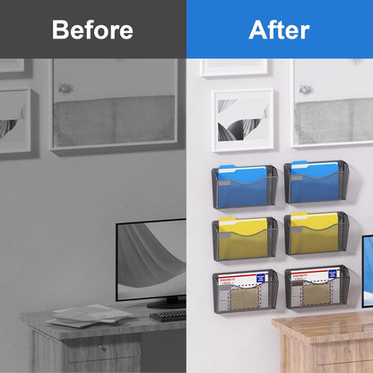 samstar 6 Pack Mesh Wall Mounted File Holder Metal Wall File Pocket Mail Organizer for Office/Home(with Label Panel)
