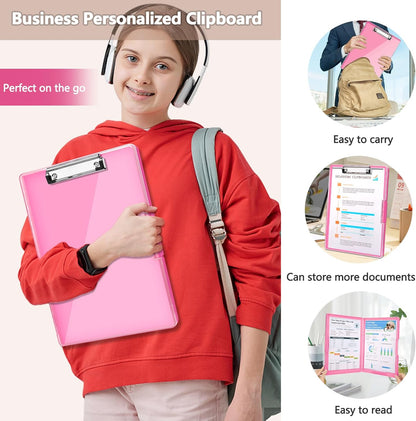 SFLHHDM Clipboard with Storage,Heavy Duty Clip Boards 8.5x11 with 2 Storage Case,Clear Visible Panel Storage Clipboards,Side Opening Nursing Clipboard Folder for Office Supplies-Light Purple