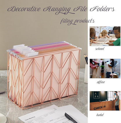 6 Pack Hanging Folder File Cabinet Organizer Letter Size 1/5 Cut Adjustable Label Decoration Home Office School Classroom, Green