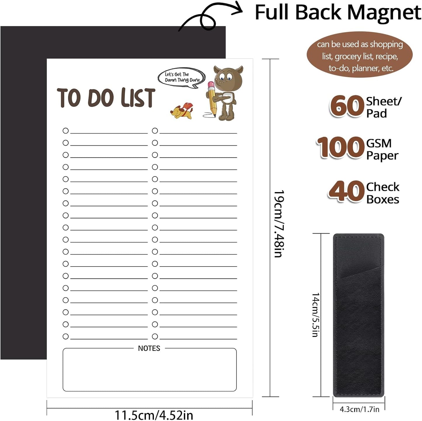 Thboxes 2 Pack Grocery List Magnet Pad for Fridge with Pen Holder, Total 120 Sheets Magnetic Note Pad for Fridge Full Back Magnet Shopping List, To Do List, Memo Notepads, 4.5x7.5(Funny Animal)