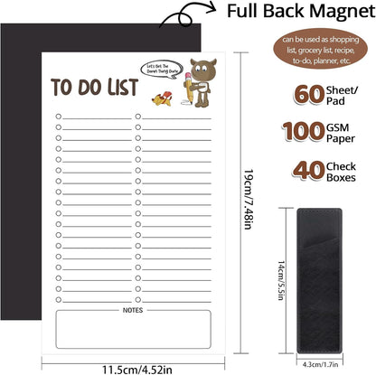 Thboxes 2 Pack Grocery List Magnet Pad for Fridge with Pen Holder, Total 120 Sheets Magnetic Note Pad for Fridge Full Back Magnet Shopping List, To Do List, Memo Notepads, 4.5x7.5(Funny Animal)