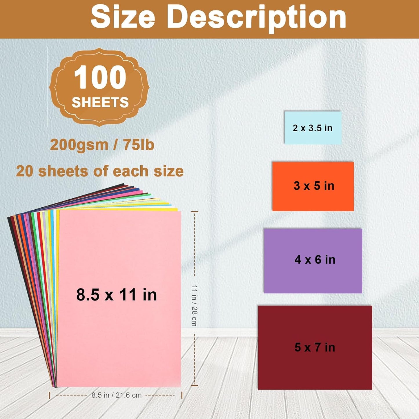 Silunkia 100 Sheets White Cardstock 5 Assorted Sizes Craft Paper, 200gsm/75lb White Card Stock Certificates Paper for DIY Cards Making, Business Cards, Wedding Invitations, School Crafting, Menus