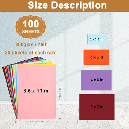 Silunkia 100 Sheets White Cardstock 5 Assorted Sizes Craft Paper, 200gsm/75lb White Card Stock Certificates Paper for DIY Cards Making, Business Cards, Wedding Invitations, School Crafting, Menus