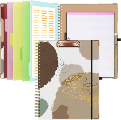 Ospelelf Clipboard with Storage 8.5 X 11，Padfolio Organizer, Spiral Portfolio Letter Size with Notepad, Pen Holder, 5 Extra Folder Divider Pages, Elastic Closure Nurse Office Essentials (Polka Dots)