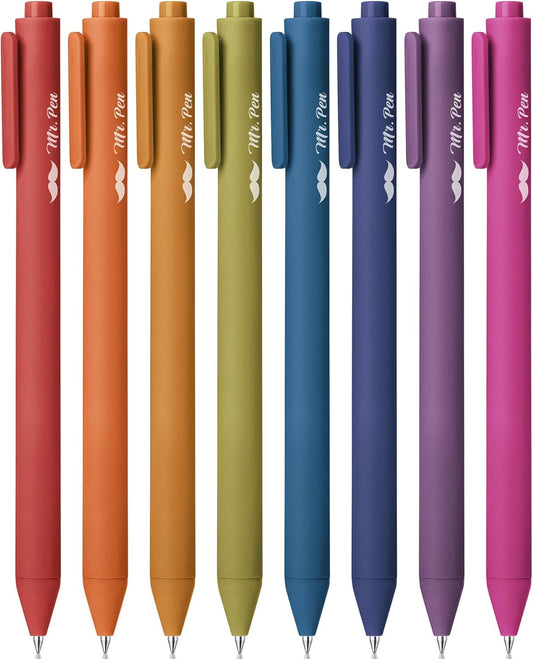 Mr. Pen- Retractable Gel Pens, 8 Pack, Unique Vintage Color Ink, Fine Point 0.7mm, Fast Dry, Smooth Writing, Cute Pens for Drawing, Writing Planner and School Supplies