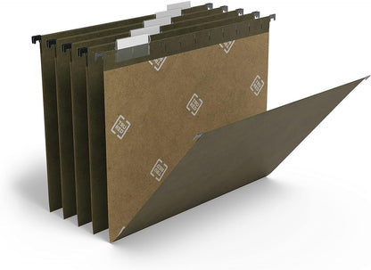 Staples Hanging File Folders, Letter Size, 1/5‑Cut Tabs, Standard Green, Includes Tabs & Paper Inserts – 25/Pack