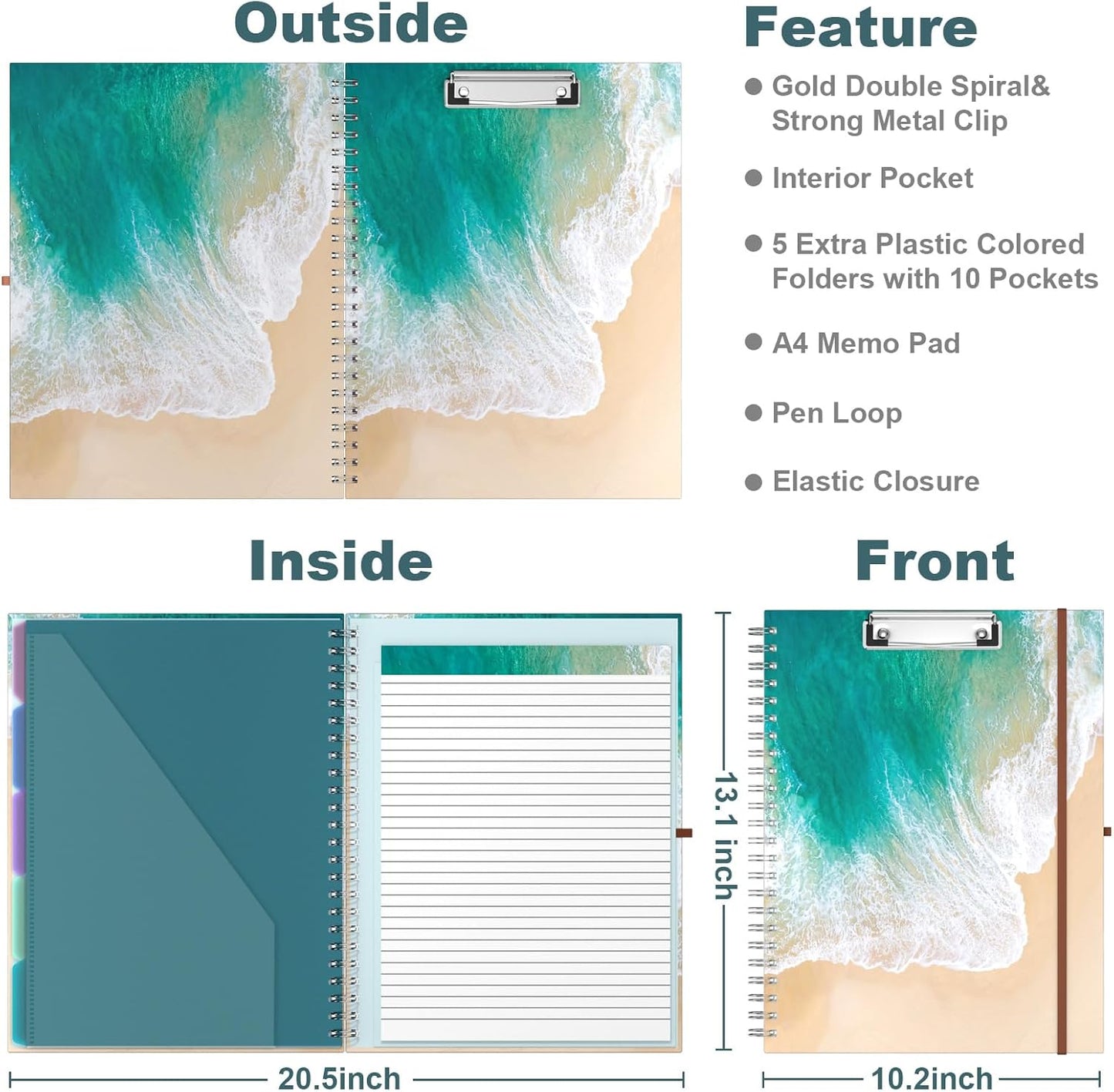 Hongri Clipboard Folio with Refillable Lined Notepad, 8.5 x 11 Folders with Storage 10 Pockets, Spiral Portfolio, Size 12.8X 9.7 in, Office & School Supplies, Skeleton