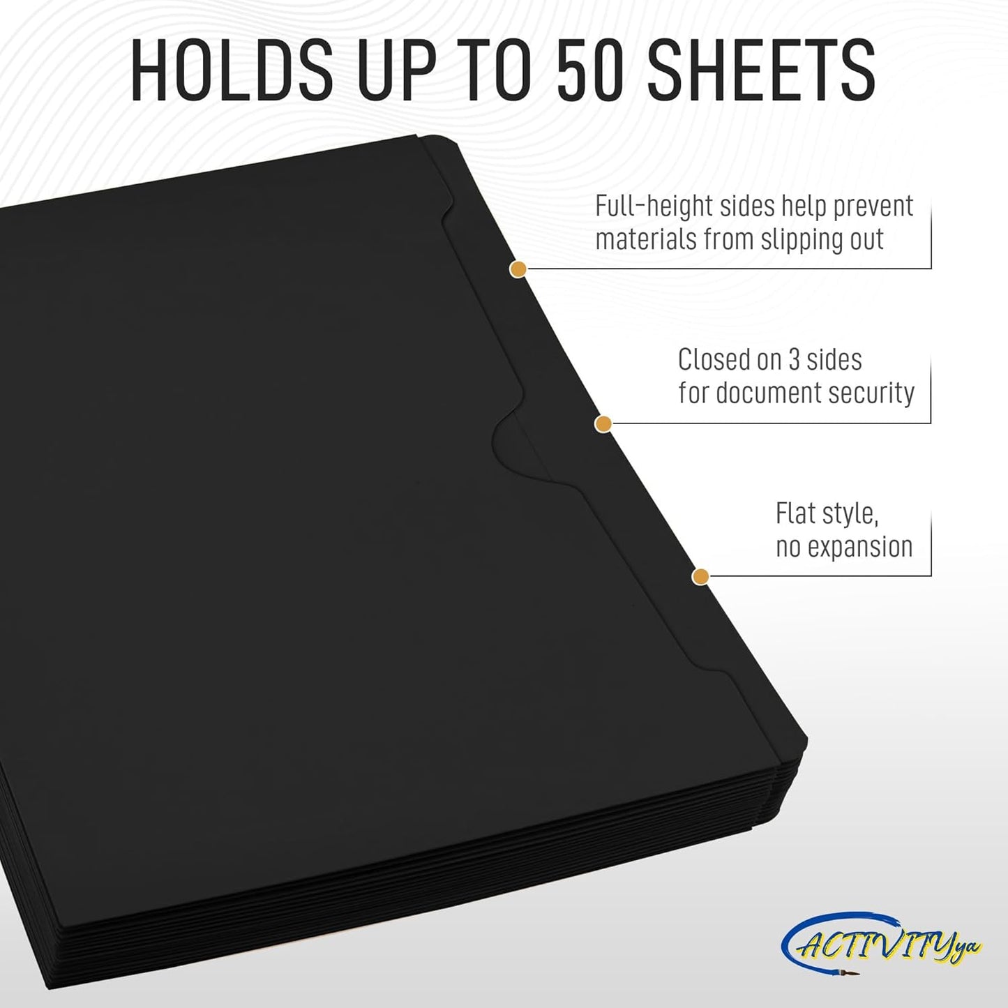Black File Jackets, Flat-No Expansion, Letter Size, Reinforced Straight-Cut Tab, 10 Pack