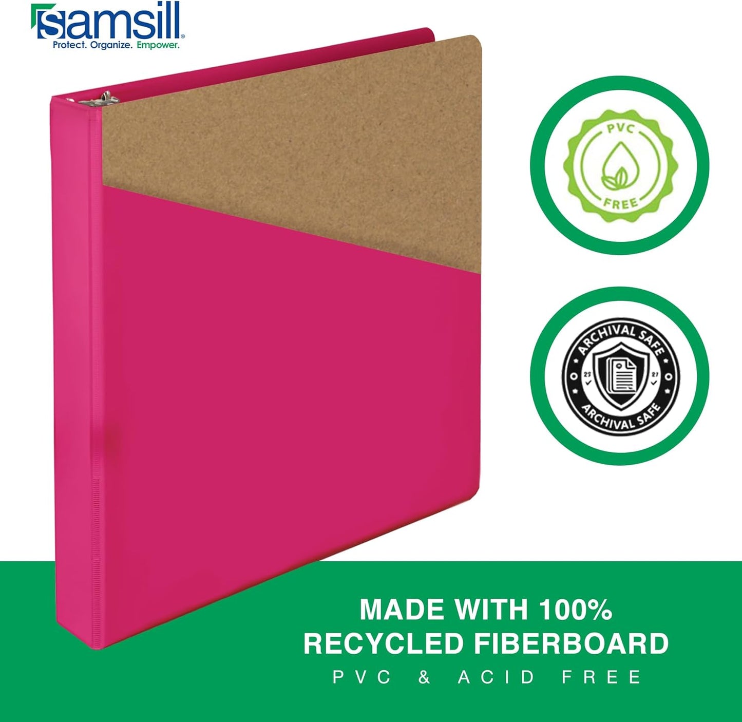 Samsill Durable 4 inch 3 Ring Binder, D Ring Binder, 100% Recycled Chipboard, Black, 2 Pack