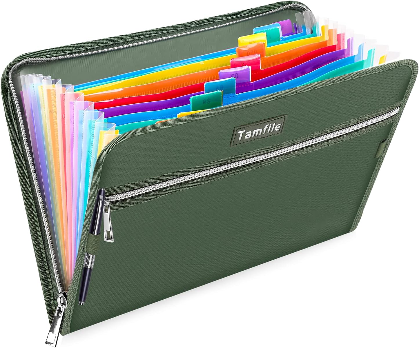 Tamfile Fireproof Accordion File Organizer with Handle, 13 Pocket Transparent Expanding File Folder with Zipper & Labels, File Folder with Multi-Pockets Paper Organizer Folder for Letter A4 Files