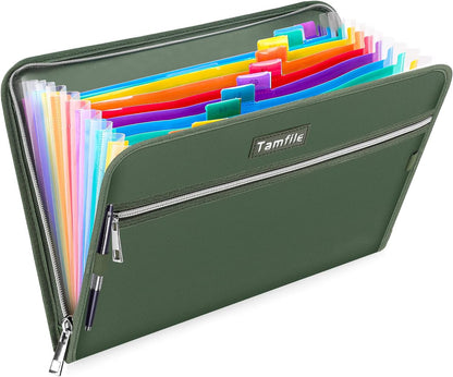 Tamfile Fireproof Accordion File Organizer with Handle, 13 Pocket Transparent Expanding File Folder with Zipper & Labels, File Folder with Multi-Pockets Paper Organizer Folder for Letter A4 Files