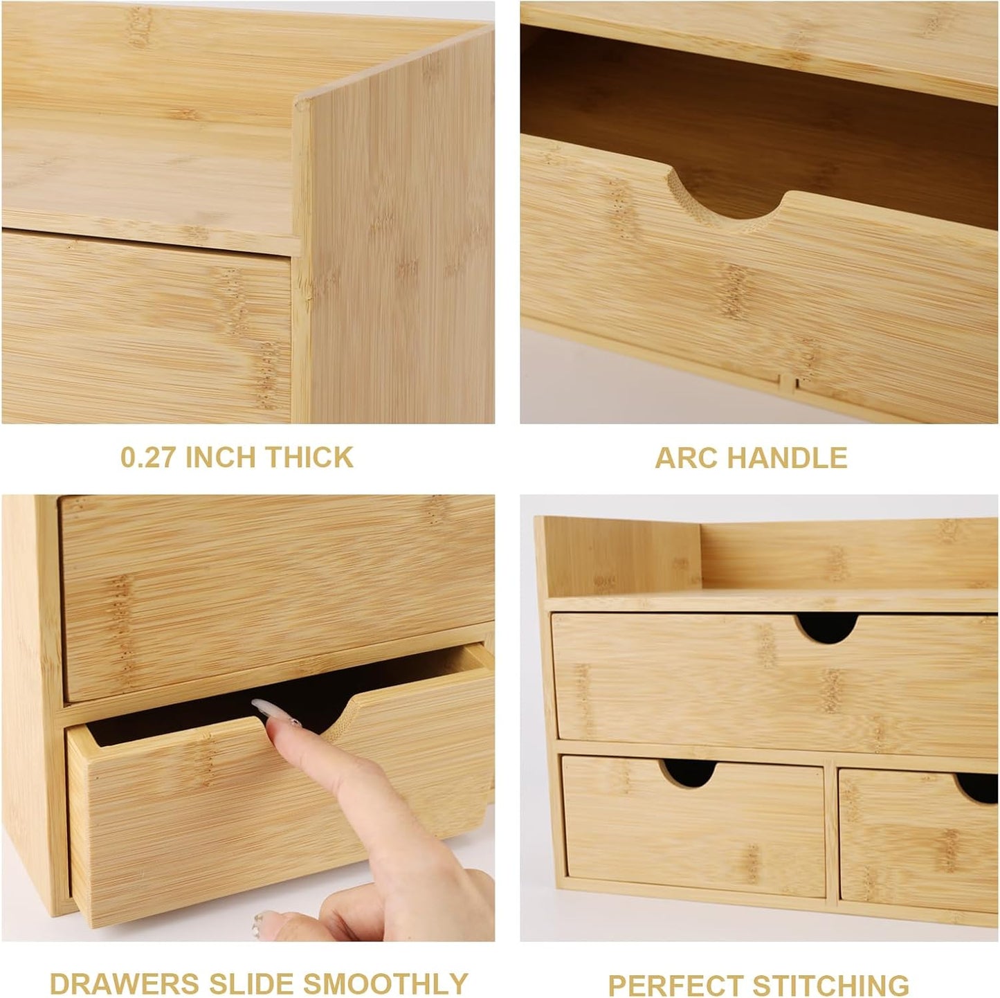 Charmewooden Bamboo Desk Organizer With Drawers Countertop Drawers Counter Storage Box Corner Desk Organizer for Home Office No Assembly Required (3 Drawers)