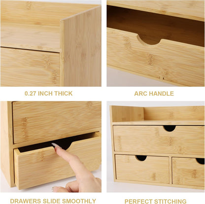 Charmewooden Bamboo Desk Organizer With Drawers Countertop Drawers Counter Storage Box Corner Desk Organizer for Home Office No Assembly Required (3 Drawers)