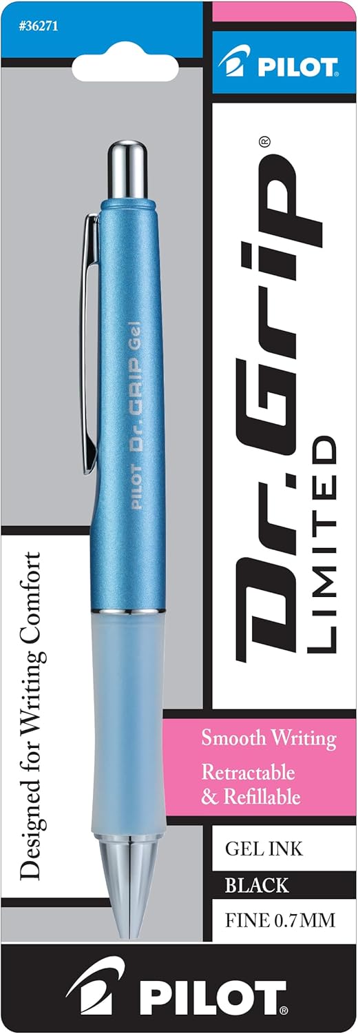 PILOT Dr. Grip Limited Refillable & Retractable Gel Pen, Fine Point, Black, Single Pen - Ideal for School, Journaling & Office Writing